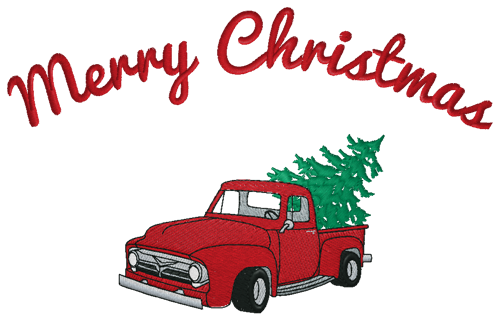 Little Red Truck carrying a Christmas Tree